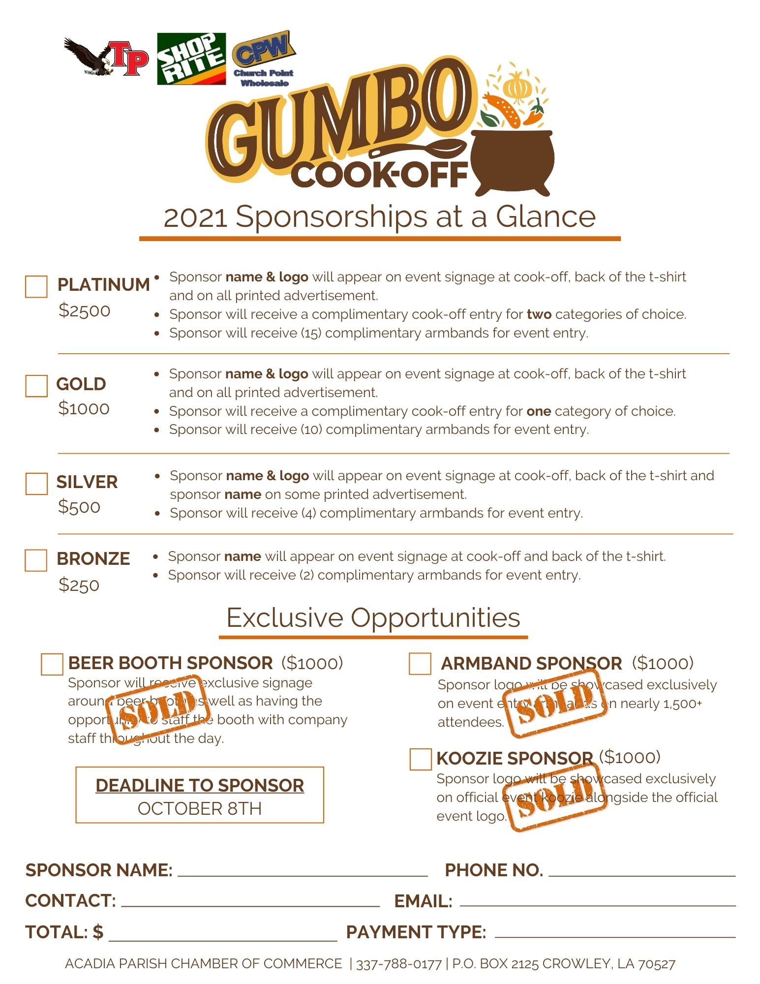 2021 Gumbo CookOff Sponsorships Acadia Parish Chamber of Commerce & Economic Development